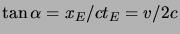 $\tan \alpha = x_E/ct_E = v/2c$